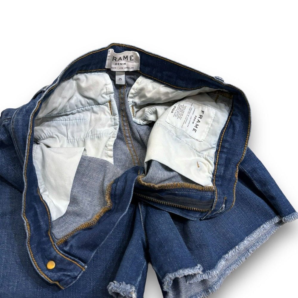 Frame Denim High-Rise Indigo Frayed Hem Shorts - Picture 3 of 5